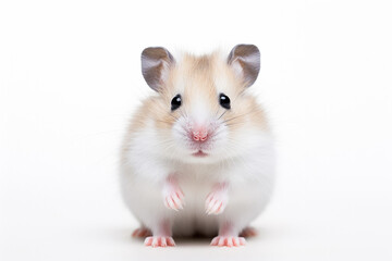 Close-up of a light brown and white hamster - obrazy, fototapety, plakaty