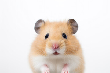 Close-up of a ginger and white hamster - obrazy, fototapety, plakaty