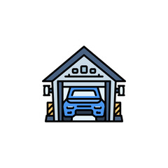 car garage vector icon. real estate icon filled line style. perfect use for logo, presentation, website, and more. modern icon design color line style