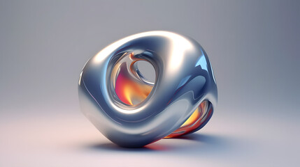 Abstract shape smooth form 3D metal chrome render isolated in light and clean background