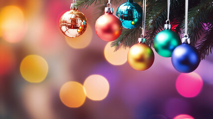 Fototapeta na wymiar Rainbow colored Christmas ornaments