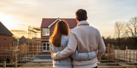 Young couple, looking excitedly and nervously at their first home
