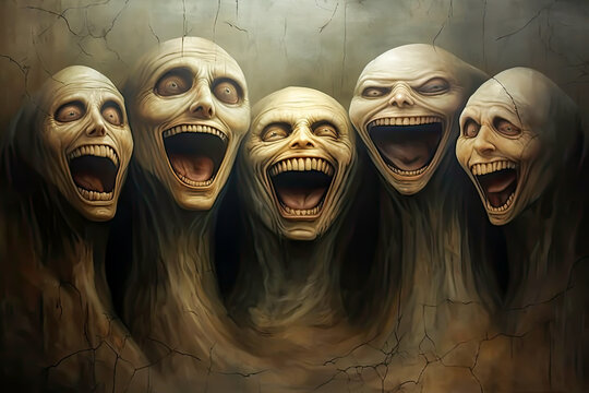 Distorted creepy faces.