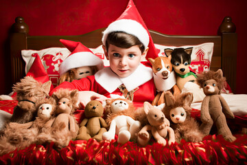 cute christmas elf toy, christmas holidays - obrazy, fototapety, plakaty