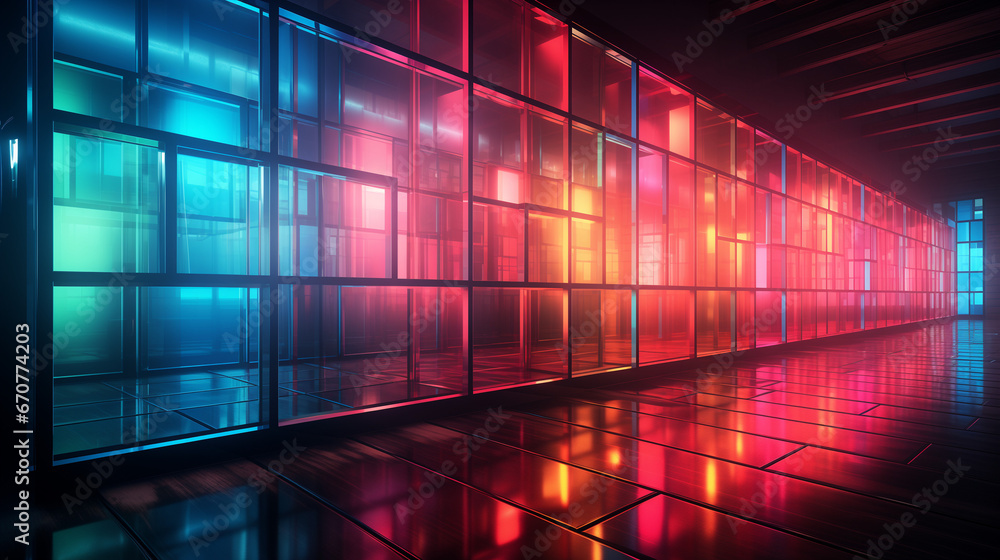 Wall mural a technology background with 3d neon cubes. generative ai.