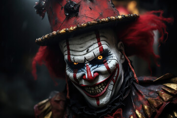 Demented carnival clown.