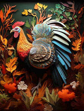 Cut Paper Art of a Turkey