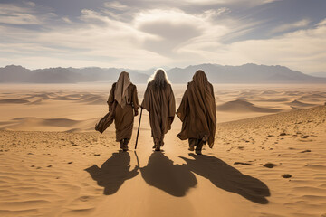 Desert pilgrimage three men wise - obrazy, fototapety, plakaty