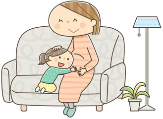 赤ちゃんを楽しみにする女の子とお母さん