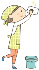 拭き掃除をする女性