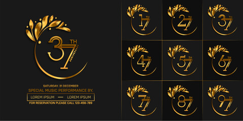 set of anniversary logotype golden color with swoosh and ornament for special celebration event