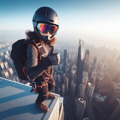 woman about to make the big leap and base jump in the city generative ai - obrazy, fototapety, plakaty