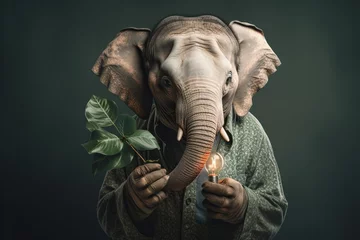 Foto op Aluminium elephant holding a bulb as a concept of eco energy, concept of Sustainable lifestyle © RealPeopleStudio