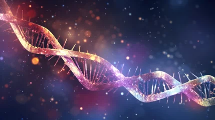 Fotobehang DNA double helix genetic material. Gene sequencing abstract design. Floating in space background, .science, abstract, biology, biotechnology, molecular, health, genetic © pinkrabbit