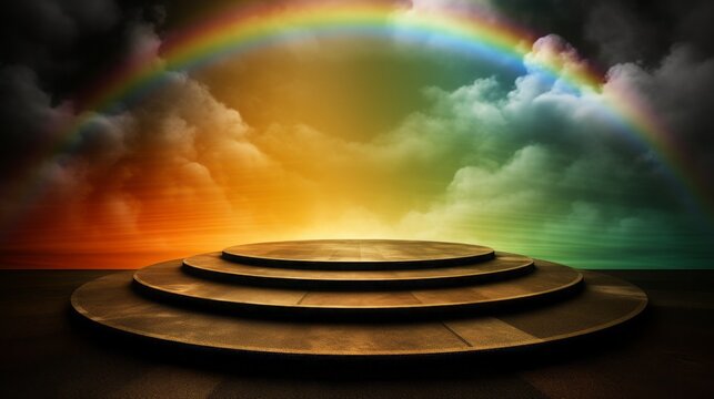 Rainbow podium background pride 3D product lgbtq display platform circle room pedestal. Background podium perspective presentation floor stand rainbow scene geometric white abstract soft orange toy.