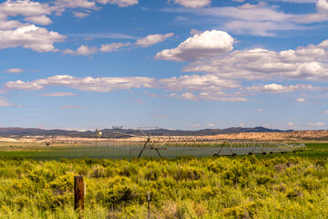 Modern irrigation system at agricultural field.