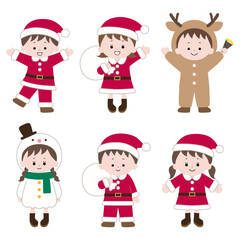 Obraz na płótnie Canvas クリスマスの衣装を着た子供のイラスト。クリスマス、ベクター、サンタクロース、男の子、女の子