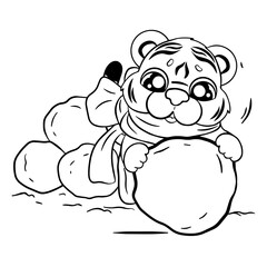 Christmas tiger cub sculpts from coloring page for kids. Christmas template 2024. Coloring book for kids.