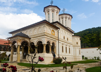 Fototapeta na wymiar View of Horezu Monastery inner yard with church, Wallachia, Romania