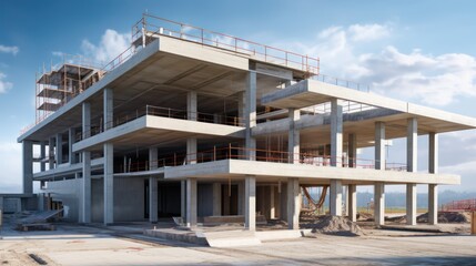 modern concrete and steel building construction site