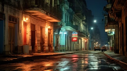 Fototapeta na wymiar Street of a Latin American city in night neon