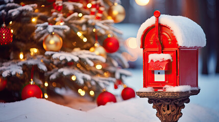 red postbox or mailbox in the snow
