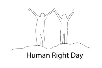 One continuous line drawing of December 10, World Human Rights Day concept. Doodle vector illustration in simple linear style.