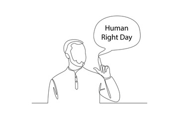 Fototapeta na wymiar One continuous line drawing of December 10, World Human Rights Day concept. Doodle vector illustration in simple linear style.