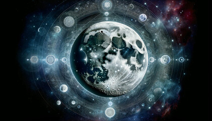 mystical moon aura painting, generative ai
