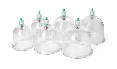 Plastic cups isolated on white. Cupping therapy