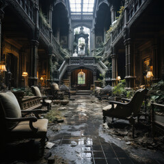 Fototapeta na wymiar A spooky abandoned mansion with creaking floors 