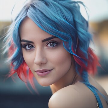 The girl is a man of the future of the future. A girl with blue hair and blue eyes.	