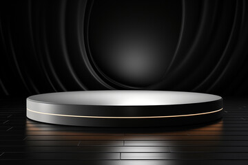 Ai Generative photo white light round podium and black background for mock up realistic image
