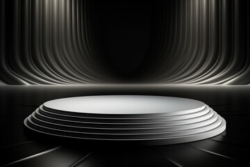 Obraz premium Ai Generative photo white light round podium and black background for mock up realistic image