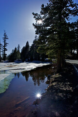 Starburst reflection on alpine lake, central Sierra Nevada Mountains, California 
