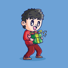 Vector illustration cartoon of kid holding christmas gift boxes. A Boy holding gift box. Merry Christmas and Happy New Year vector illustration