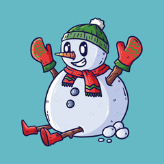 Snowman with hat and scarf isolated. Snowman Cartoon 