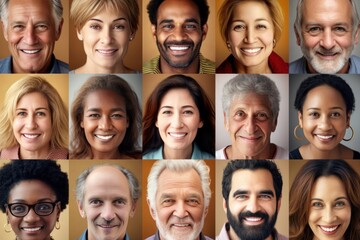 Happy Different Nationalities Kids and Adults Group Headshots in Mosaic Collage Collection. Lots of Smiles.