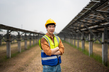 Portrait of engineer work to maintenance of photovoltaic panel system. 