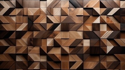 Abstract brown wooden glazed glossy decorative glamour mosaic tile wall texture with geometric shapes - Wood background illustration. Decor concept. Wallpaper concept. Art concept. Building concept.