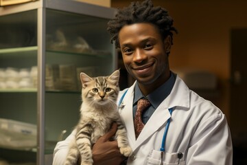 The man is a professional veterinarian. Top professions concept. Portrait with selective focus and copy space