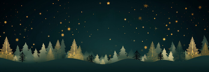 Green and Gold Christmas trees on a dark green background