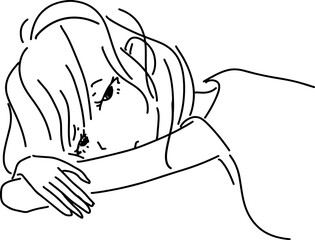 眠いおしゃれな女性の線画イラスト