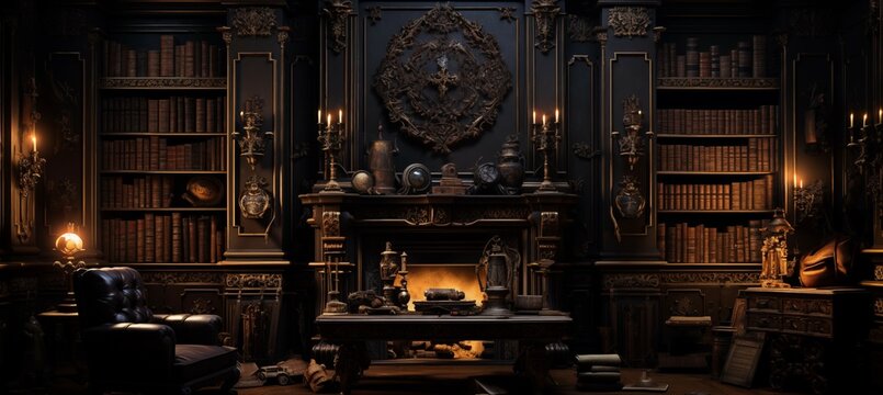 Old Library Background, old books. knowledge withstanding test of time. Wide format. AI generated