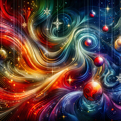 wavy christmas-themed backdrop with abstract ornaments and hues, generative ai