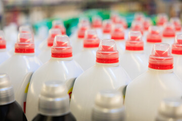 Detergent or liquid powder caps in selective focus with copy space