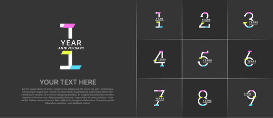 set of anniversary logotype silver color with colorful glitter for special celebration event