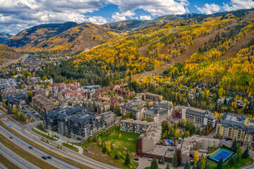 Aerial View of Vail, Colorado during Autumn - obrazy, fototapety, plakaty