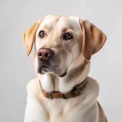 portrait of golden Labrador dog on white background