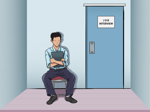 illustration of a man waiting for job interview